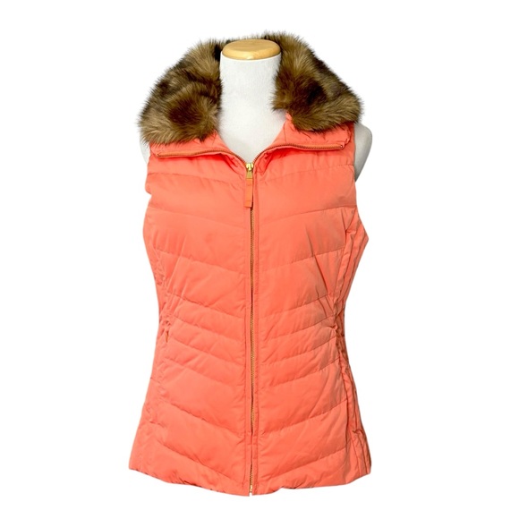 Talbots Jackets & Blazers - NWT Talbots Orange Down Quilted Vest Detachable Fur Collar M